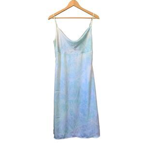 Lulus Tranquil State Blue Multi Tie-Dye Satin Midi Slip Dress Size‎ M
